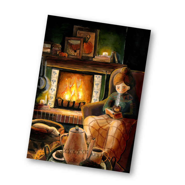 Kaart Haardvuur / cosy fireplace  - Illustrator under a blankie