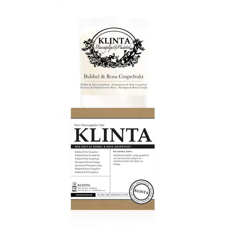 Geurkaars / Doftljus & Massageljus Bubbel & Rosa Grapefrukt 45 uur - Klinta