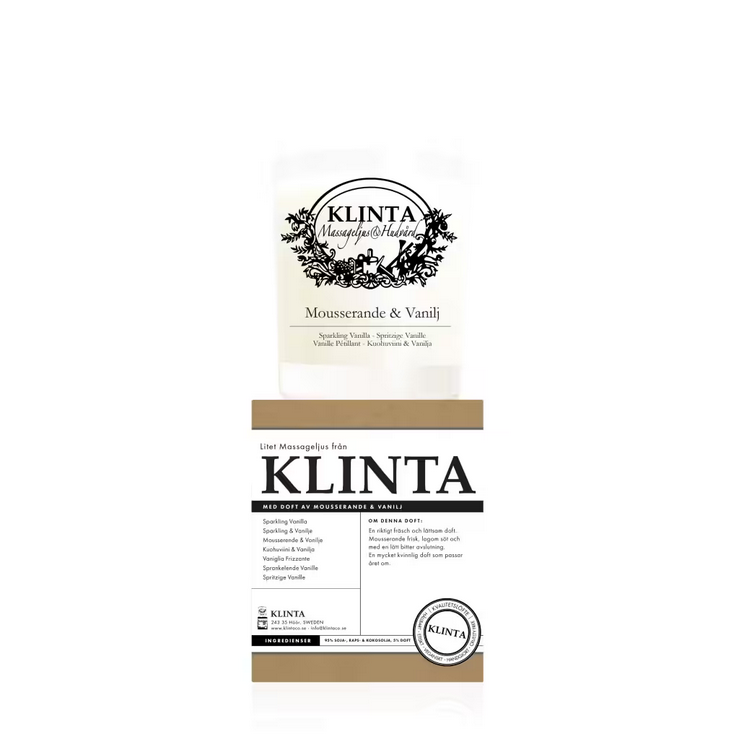 Geurkaars / Doftljus & Massageljus Mousserande & Vanilj 18 uur - Klinta