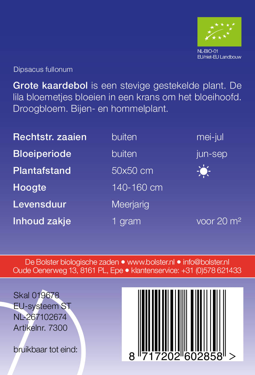 Grote Kaardenbol biologische zaden - De Bolster