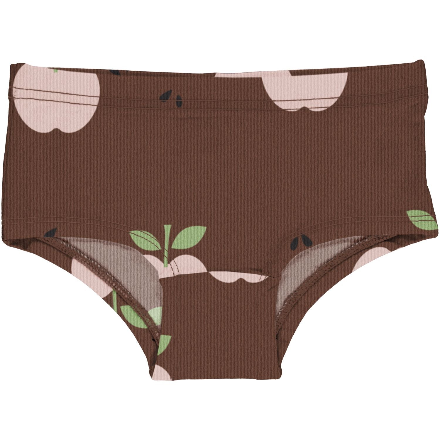 Hipster ondergoed van Maxomorra met apple print in het roze en bruin van biologisch katoen