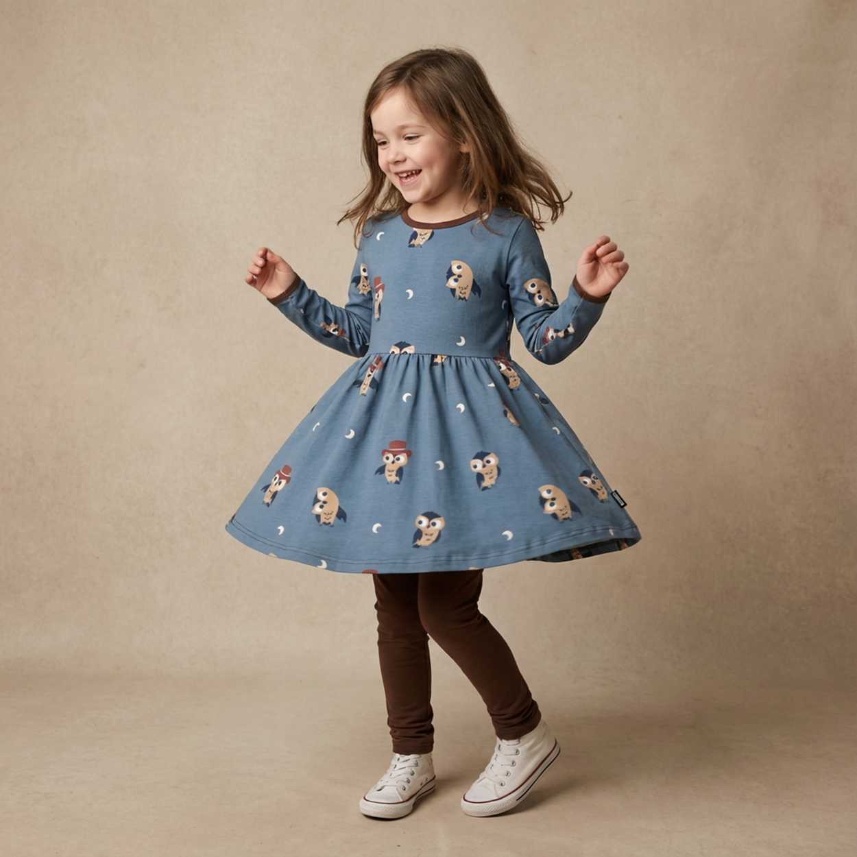 Jurk / Dress Circle LS Owl - Maxomorra