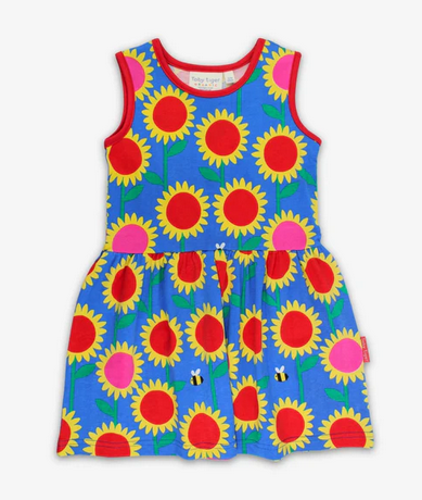 Toby Tiger kinder zomerjurk zonnebloemen met bijen print biologisch katoen