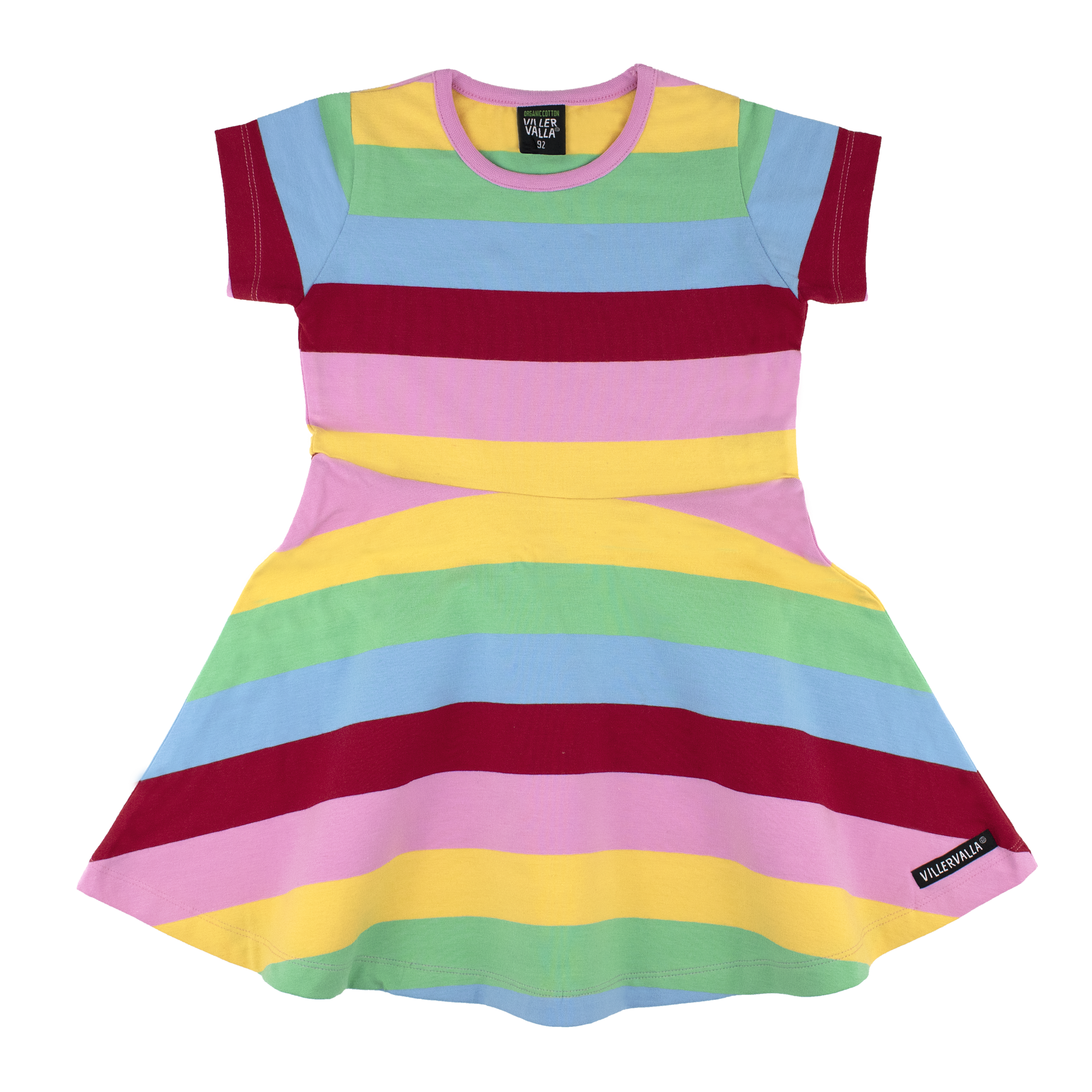 Zwierende jurk van Villervalla met Rio regenboog print van biologisch katoen