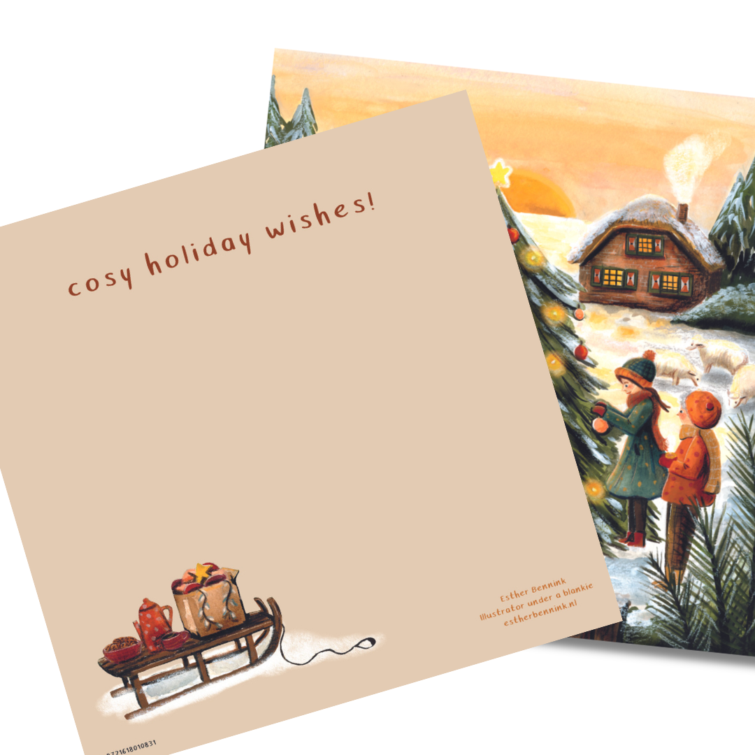 Kerstkaart de grote boom / Christmas card the big tree - Illustrator under a blankie