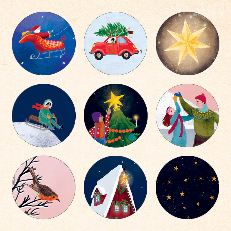 Eco Kerstkaarten Set 22 Esther 6 st. + 9 stickers – Zintenz