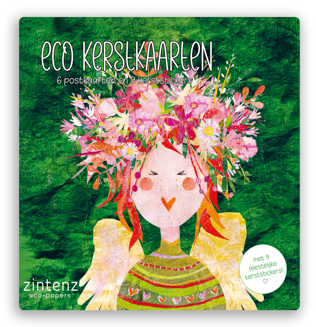 Zintenz eco kerstkaartenset KKS26 met 6 kerstkaarten, enveloppen en 9 stickers van PaperWise-papier