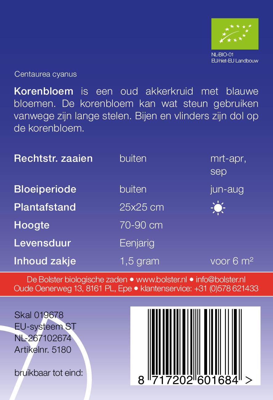 Korenbloem biologische zaden - De Bolster