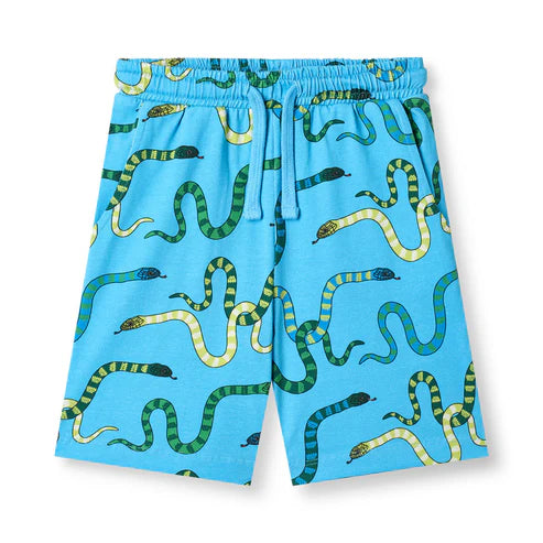 Småfolk shorts met slangen print in het blauw biologisch katoen kind