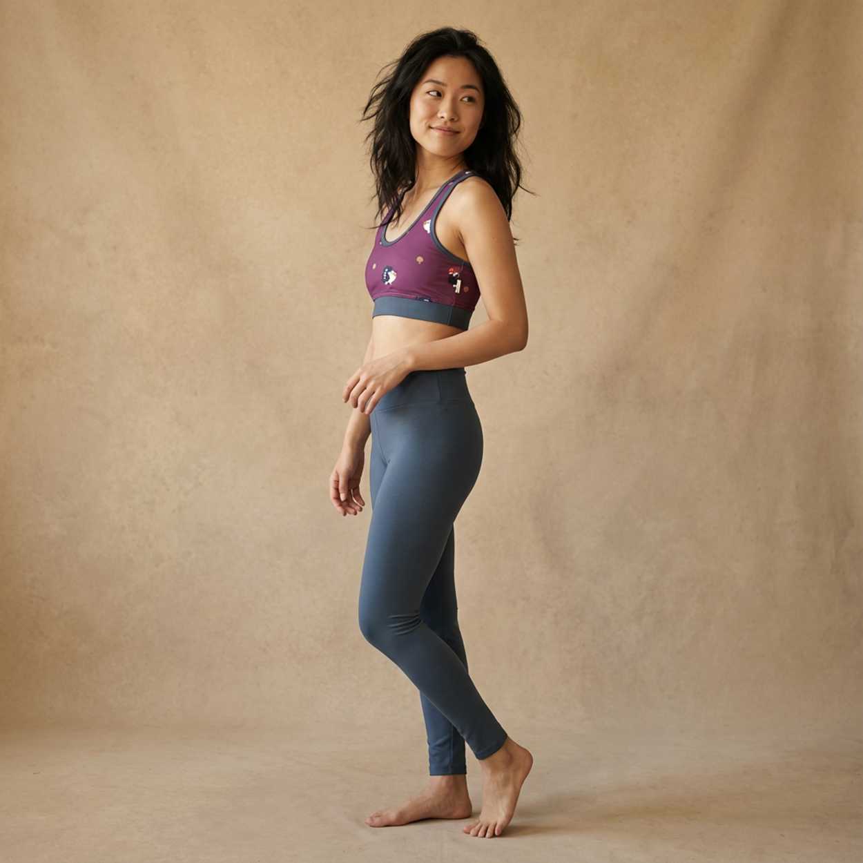 Legging van Maxomorra voor dames in blauwe zachte sweatstof van biologisch katoen