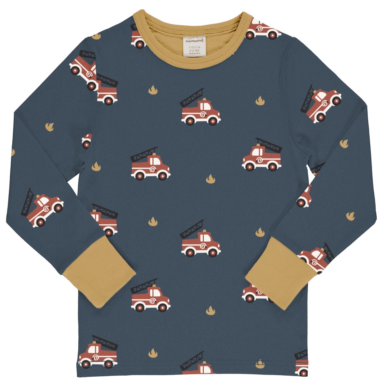 Longsleeve top van Maxomorra met fire truck print van biologisch katoen