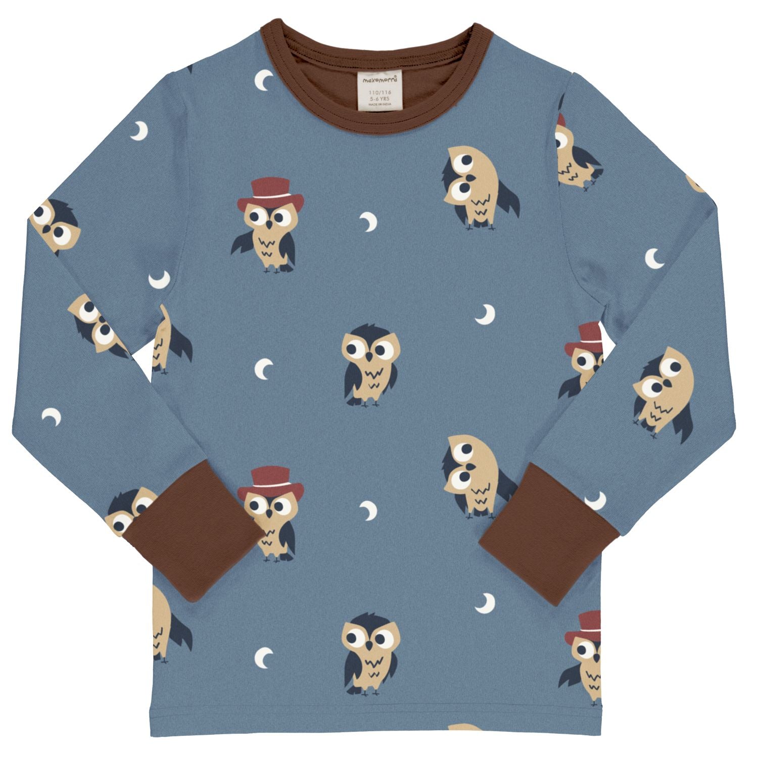 Longsleeve top van Maxomorra met owl print van biologisch katoen