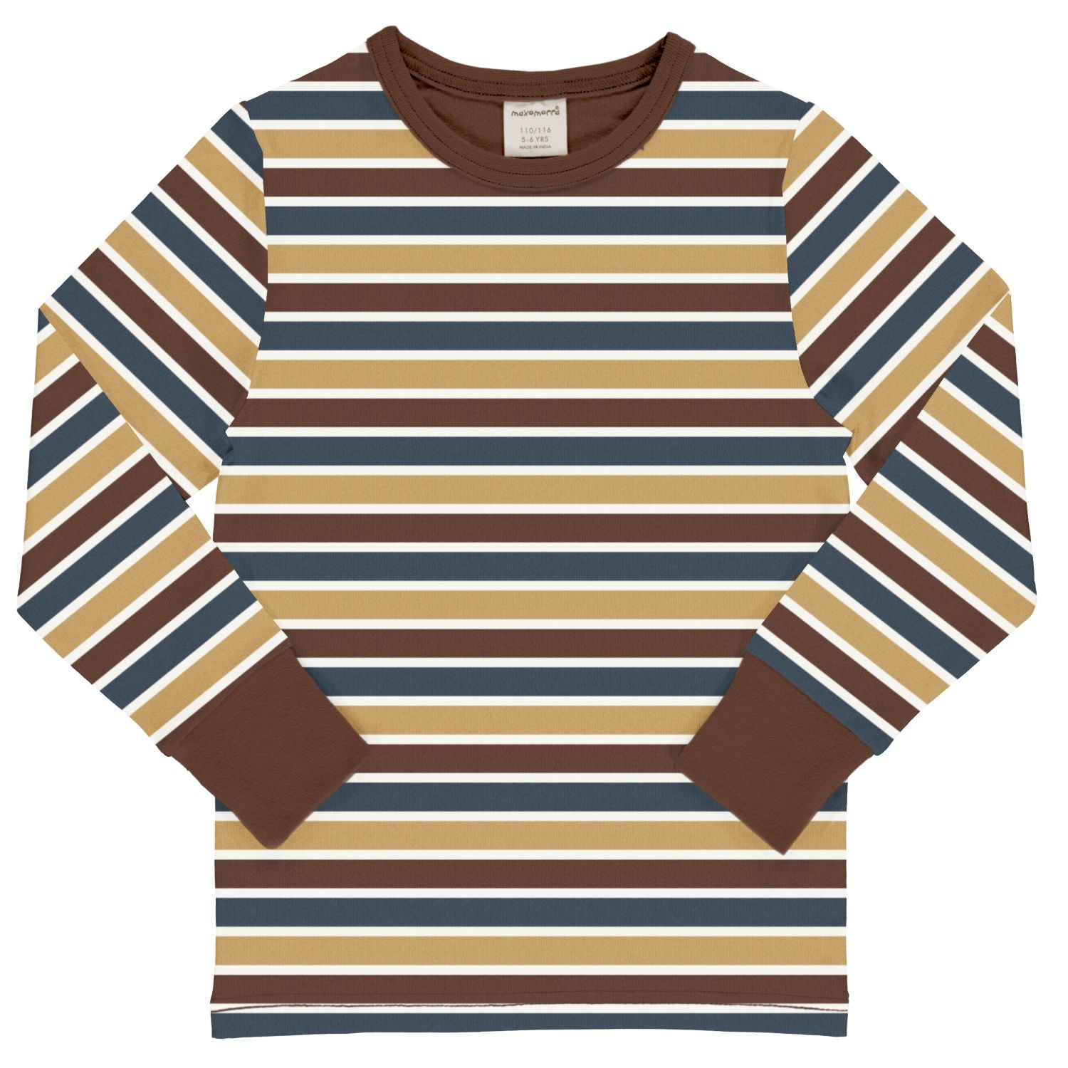 Maxomorra longsleeve Stripe Mix met gestreepte print in warme natuurtinten van biologisch katoen