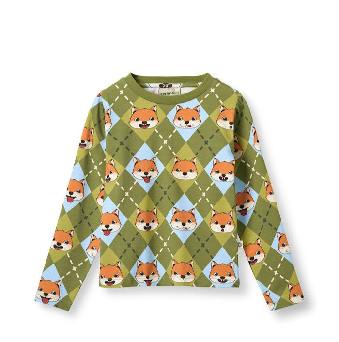 Smafolk longsleeve gala met vrolijke vosjes in groen van biologisch katoen 