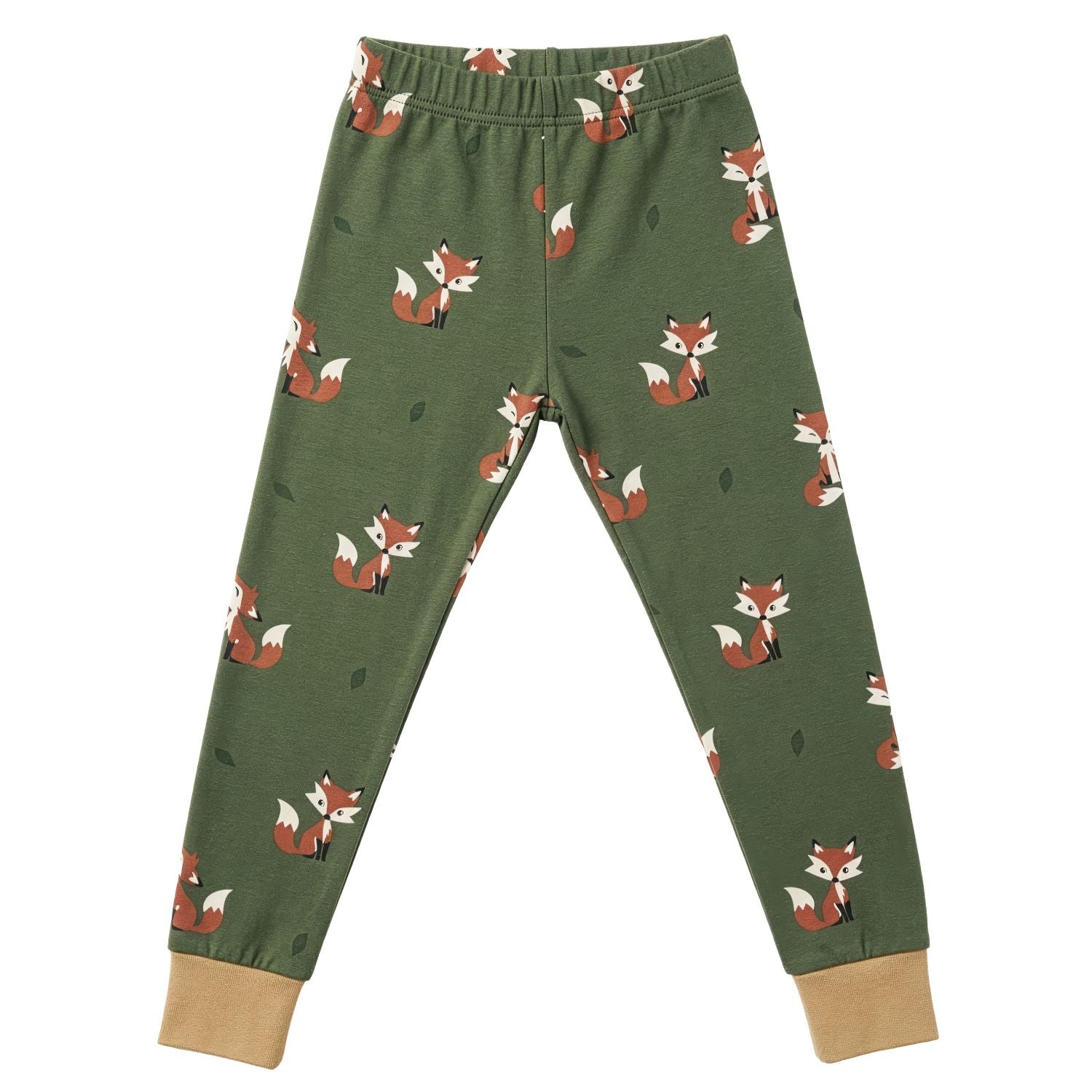 Pyjama broek van Maxomorra met speelse vosjes print in het groen van biologisch katoen