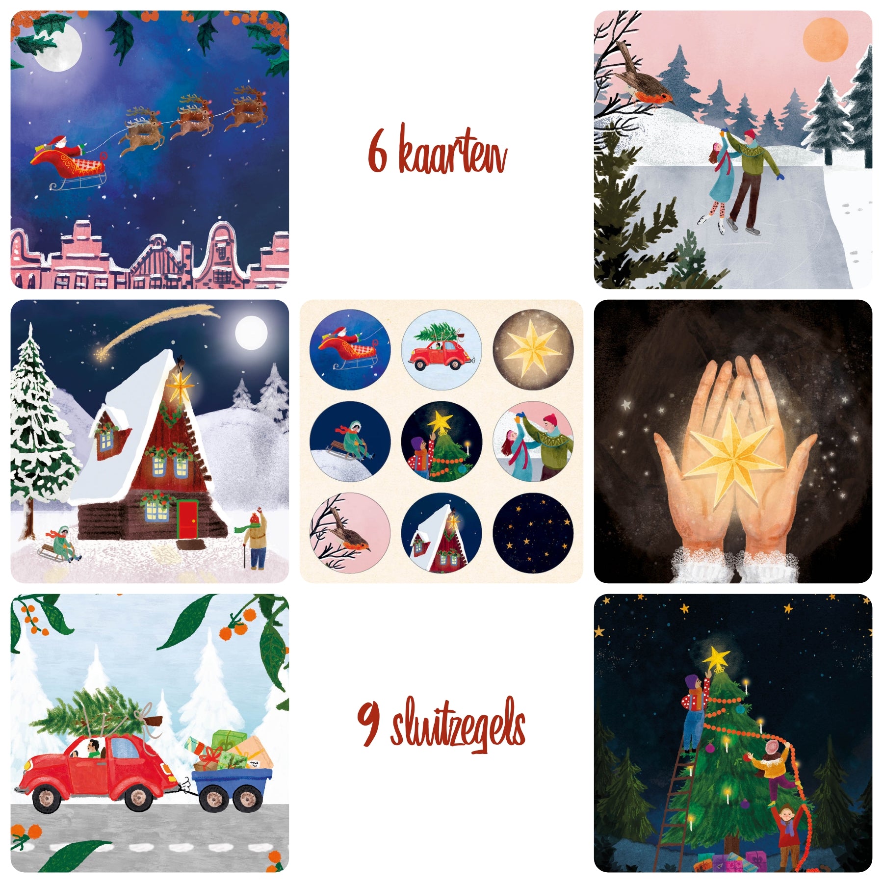 Eco Kerstkaarten Set 22 Esther 6 st. + 9 stickers – Zintenz