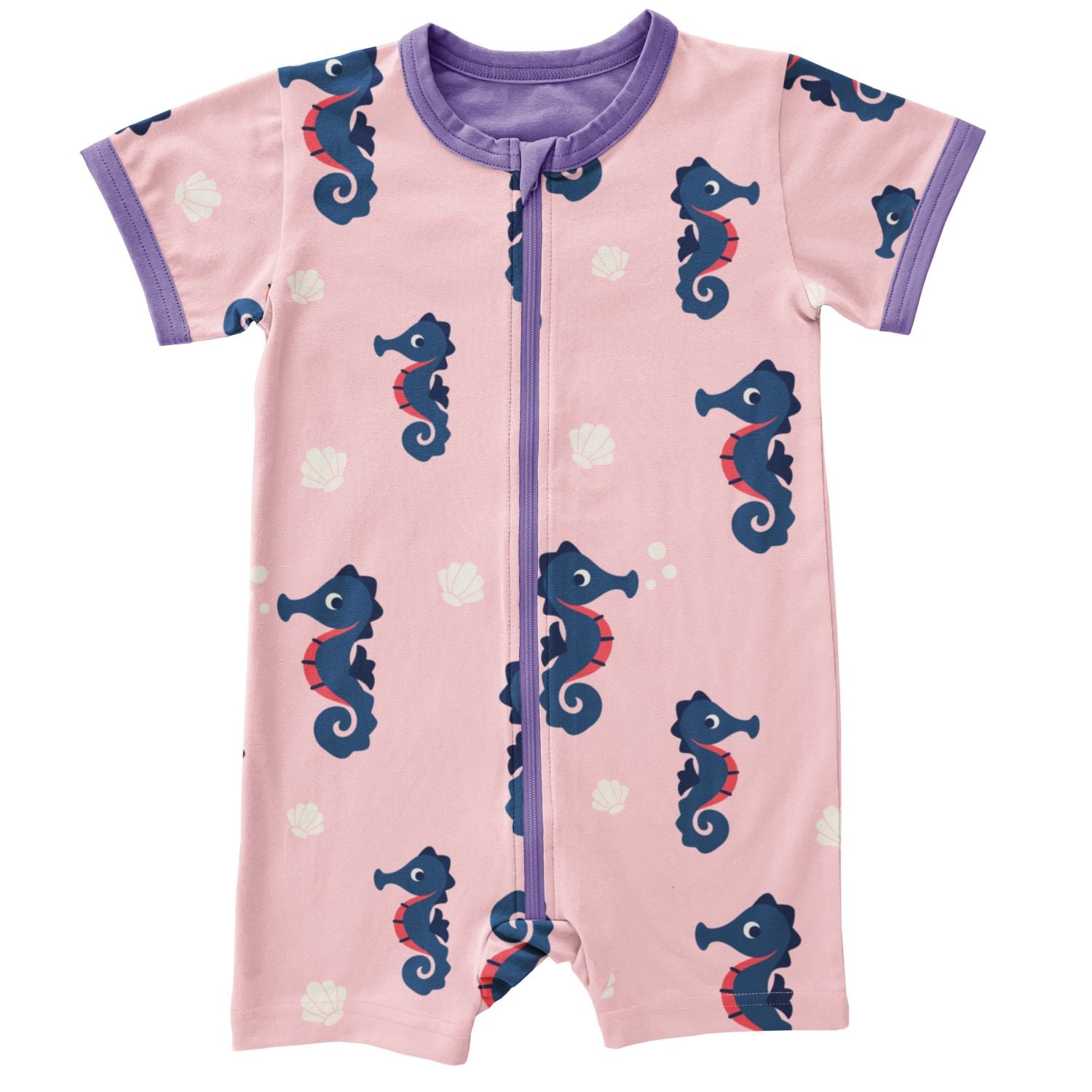 Rompersuit van Maxomorra met roze seahorse print van biologisch katoen