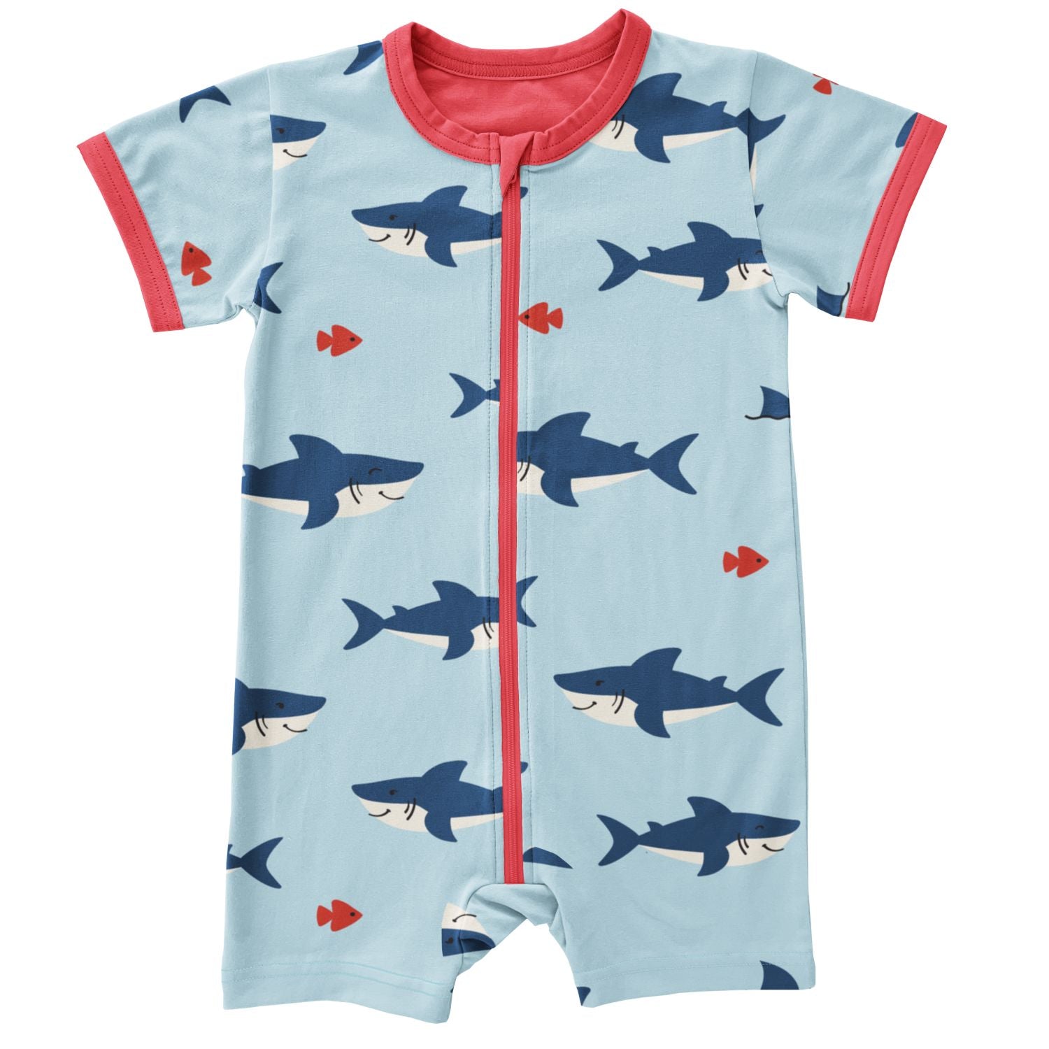 Rompersuit van Maxomorra met blauwe shark print van biologisch katoen