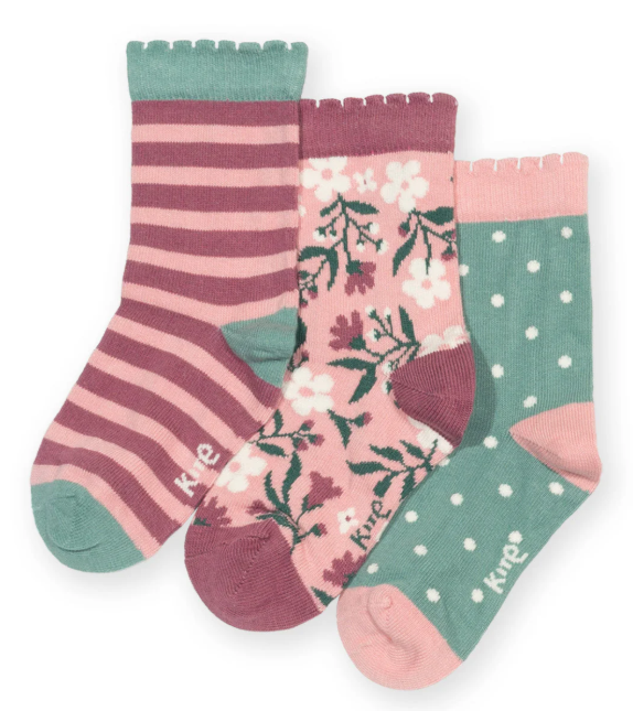 Kite Big Ally kindersokken 3-pack roze met bloemen-, stippen- en streepdesigns