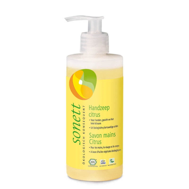 Sonett handzeep Citrus met frisse citrusgeur in een fles met pompje