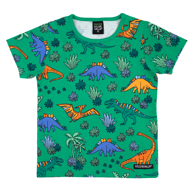 Villervalla Kind T-shirt Dino Verdant met dinosaurusprint van biologisch katoen