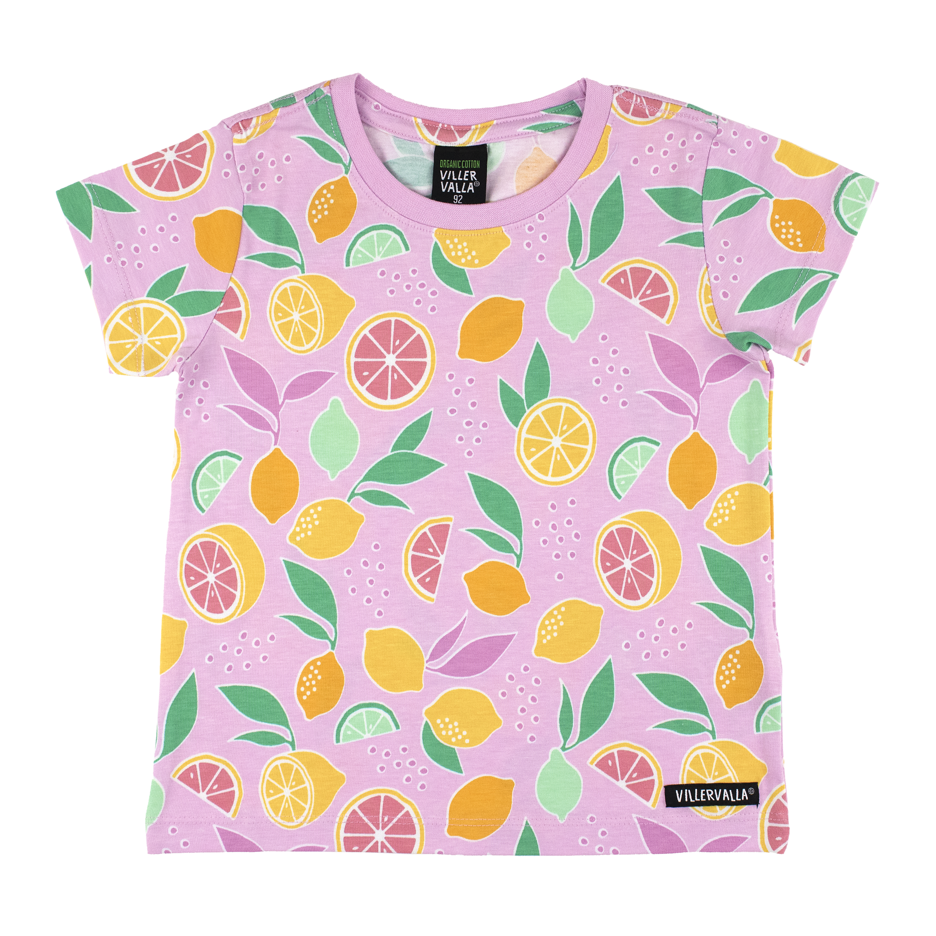 T-shirt van Villervalla met Lemon Bliss print in lily roze kleur van biologisch katoen