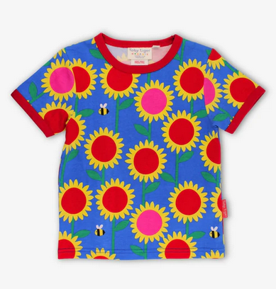 Toby Tiger kinder T-shirt zonnebloemen met bijen print biologisch katoen