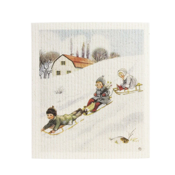 Vaatdoek Elsa Winter Play van Strömshaga met winterse illustratie.