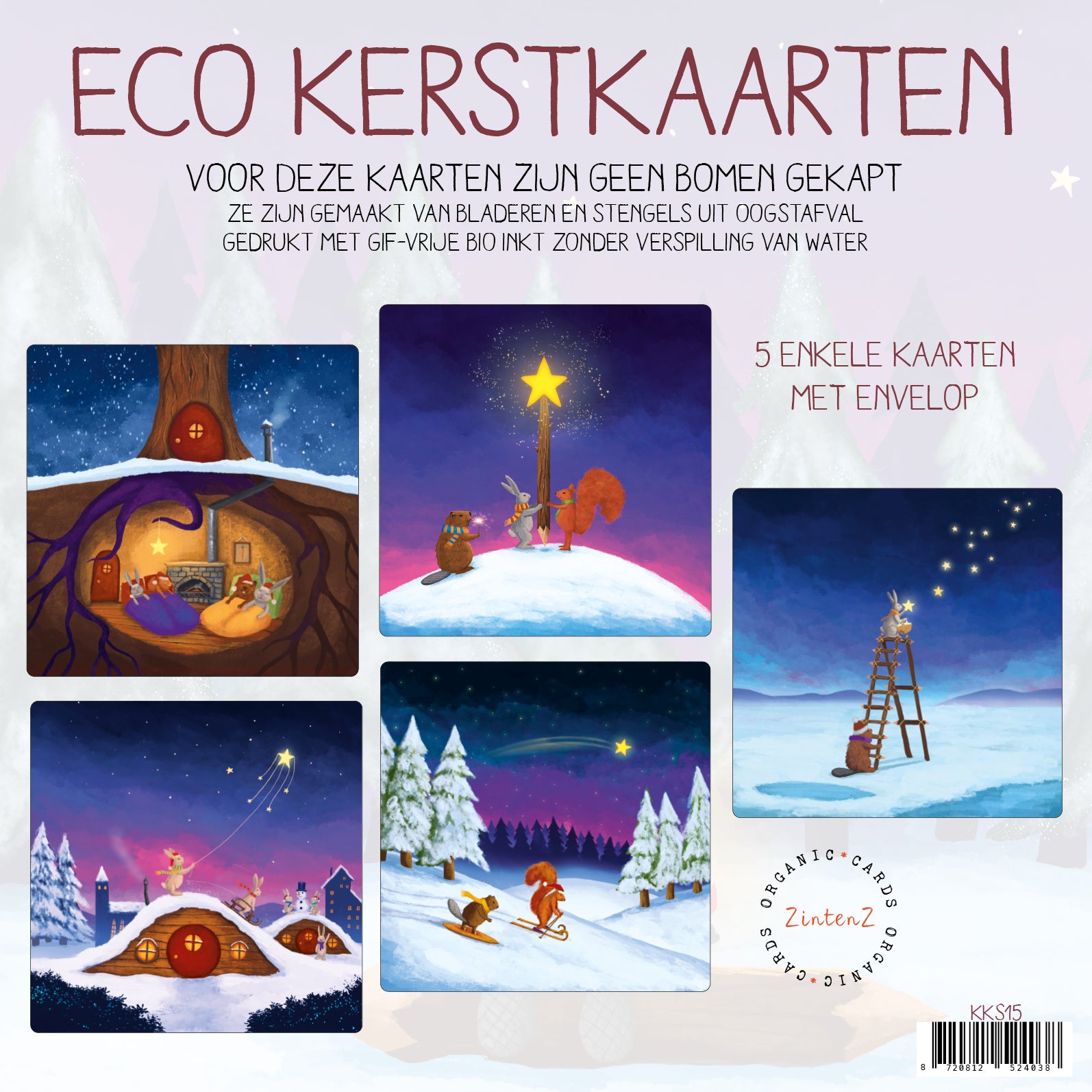 Lance 2024 S15 Kerstkaarten Set 5 verschillende stuks – Zintenz Organic Cards