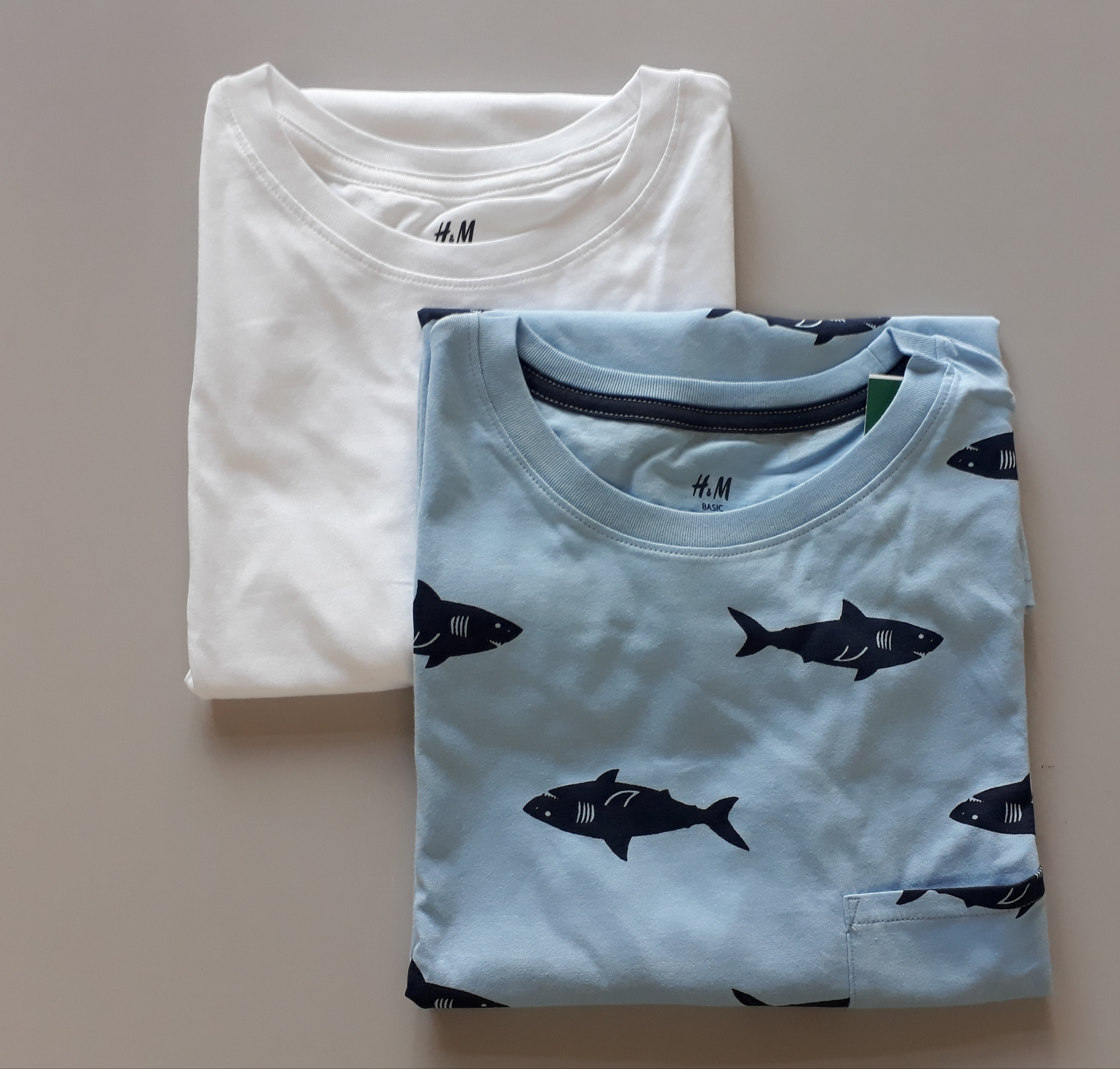 2-Pack T-shirt Haai lichtblauw/wit Tiener - 2dehands nieuw