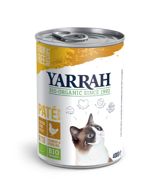 40 x 400 g Biologisch kattenvoer paté met kip Grain-Free – Yarrah – Op bestelling