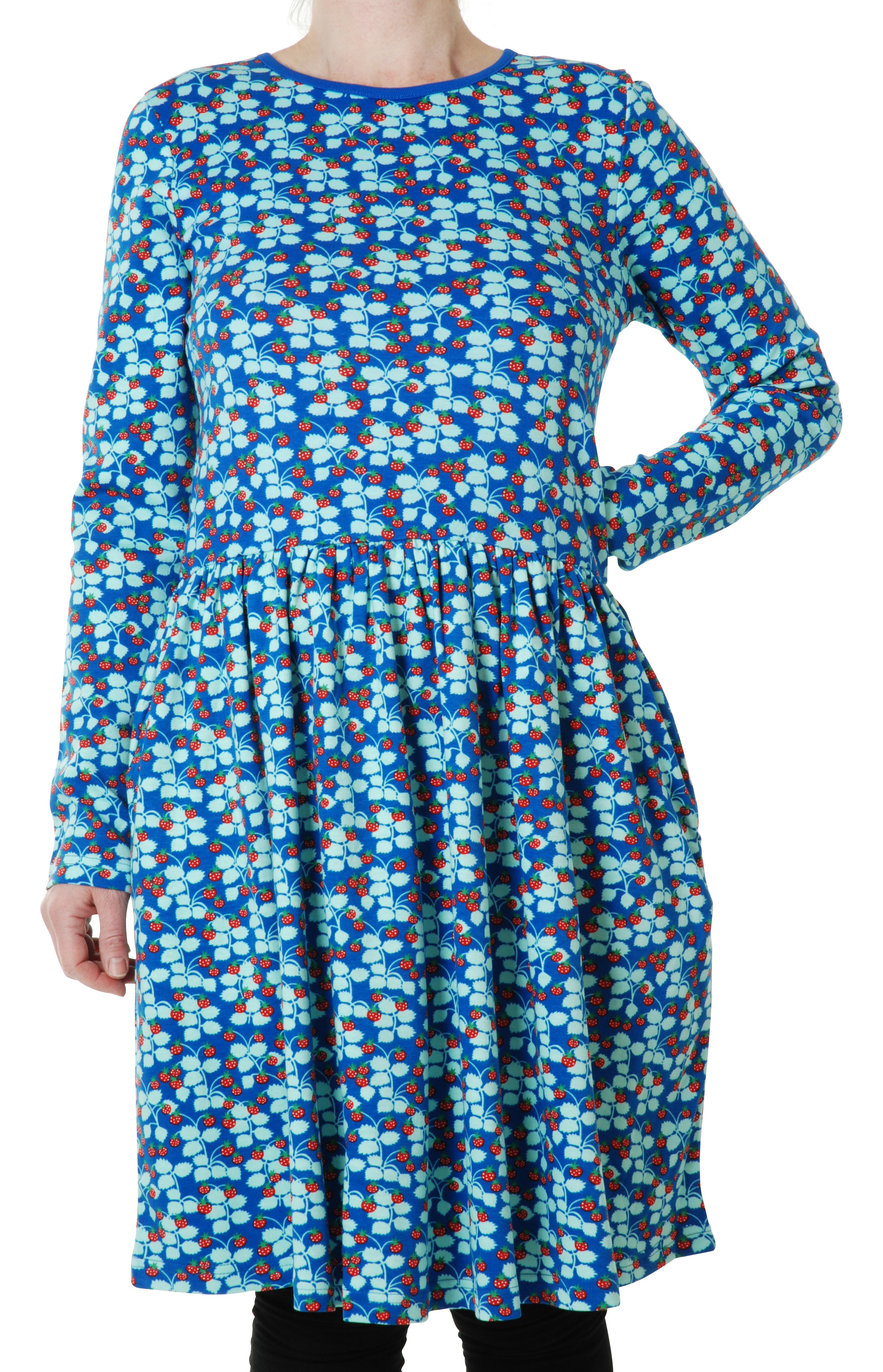 Adult Jurk / Long Sleeve Dress With Gathered Skirt Wild Strawberries Blue XS-4XL - Duns Sweden