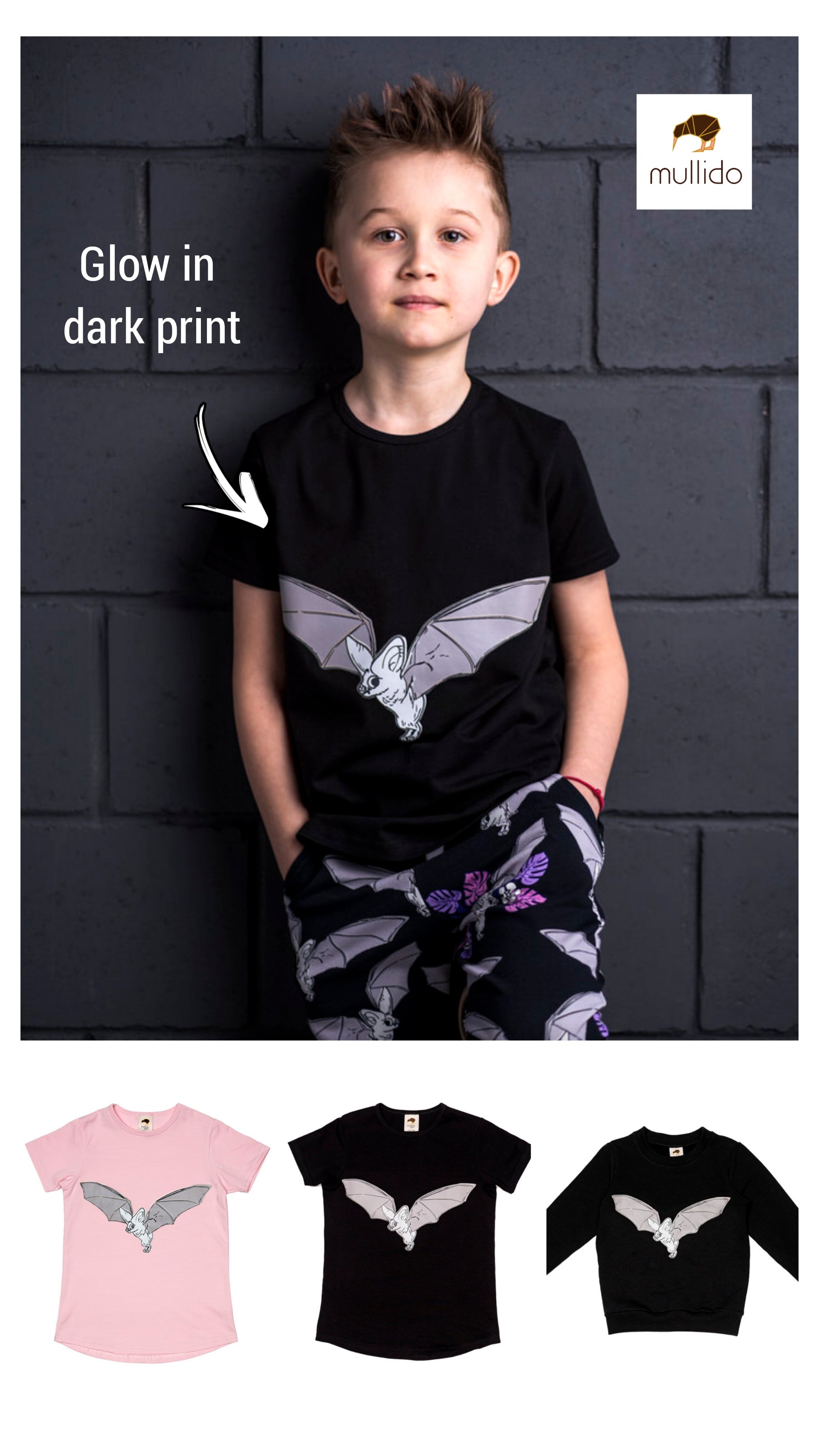 T-shirt Black Bat GLOW IN DARK - Mullido