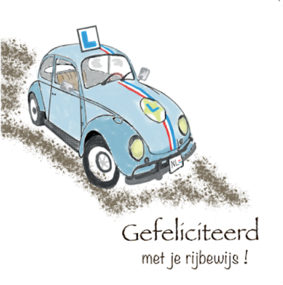 Wenskaart rijbewijs blauwe Beetle - Aardkaart