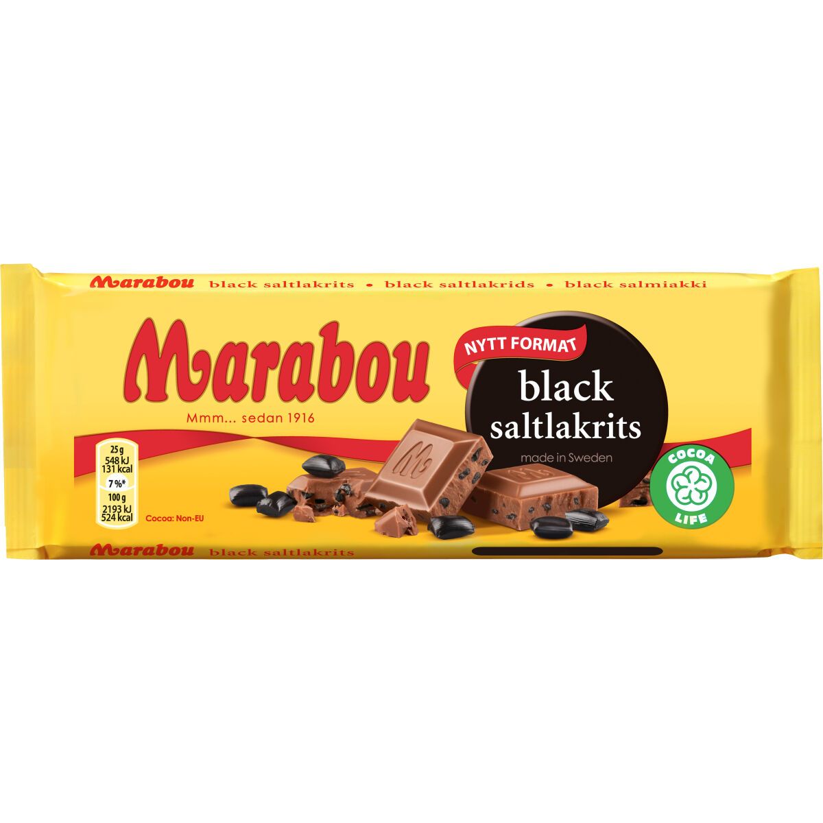 Melk chocolade met stukjes zoute drop / Mjölk Choklad Black Saltlakris – Marabou