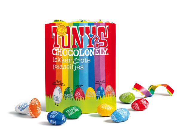 Chocolade Paaseitjes assorti regenboog zak 255g - Tony’s Chocolonely
